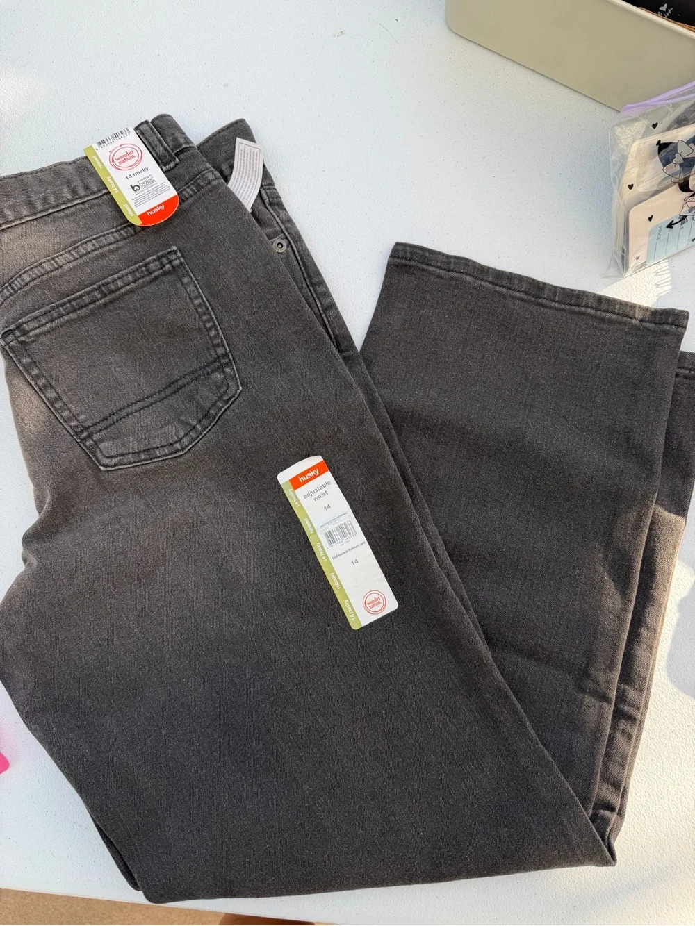 wonder nation Charcoal Gray Husky Relaxed Jeans - 14